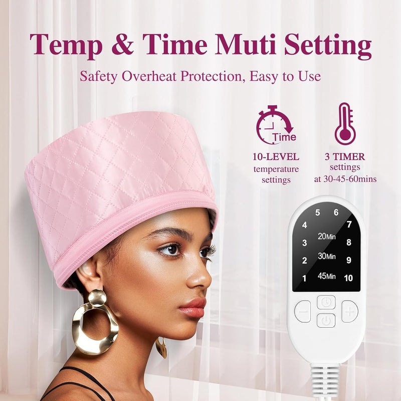 aopow Heat Cap for Deep Conditioning: 10-Level Heats Up Quickly 3 Time Settings Hair Steamer for Natural Hair Home Use Thermal Steam Cap for Black Hair Portable Heating Caps Pink - Image 4